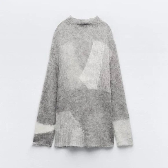 Zara Lightweight Open Knit Colorblock Long Line Sweater Alpaca & Wool Size L NWT - Picture 2 of 11
